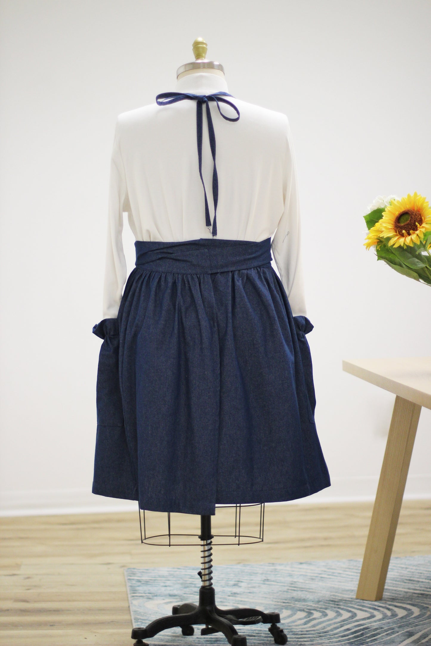 XS-5X  Gathered Bib Apron in Denim